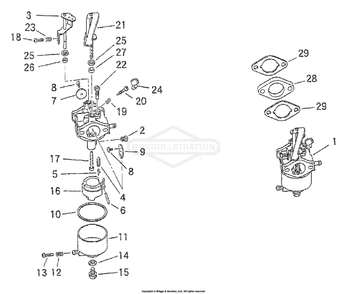 Carburetor Diagram and Parts List for 1959-0  Briggs and Stratton Generator